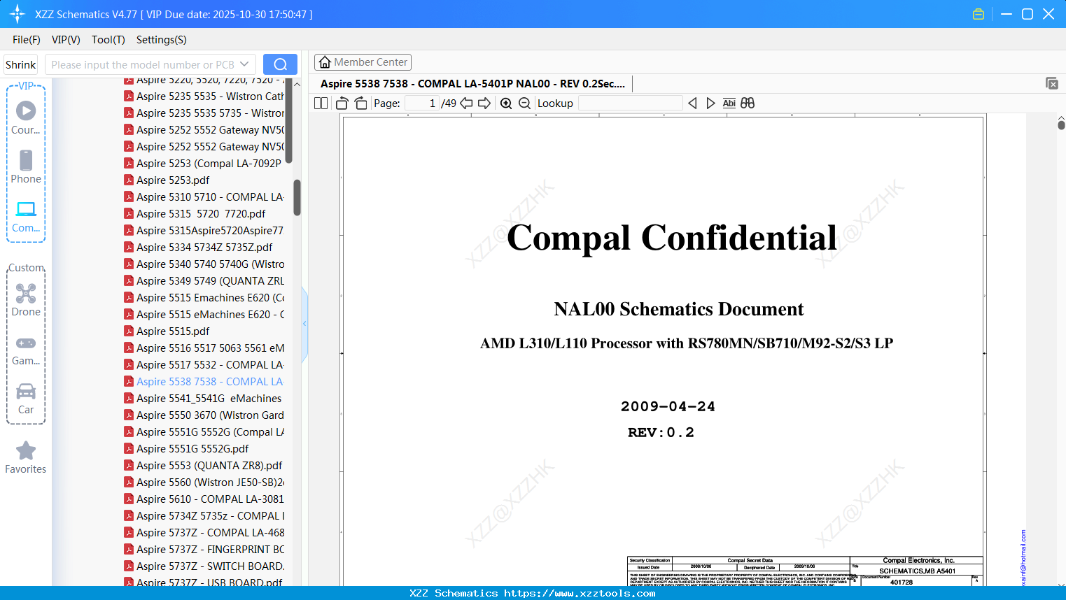 Laptop ACER Aspire 5538 7538 - COMPAL LA-5401P NAL00 - REV 0.2Sec